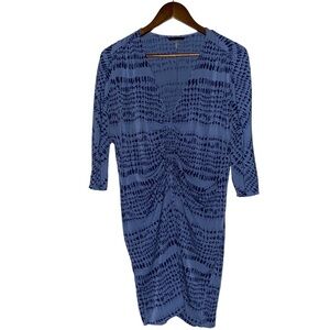 Sofia Vergara Blue‎ Polyester V-Neck 3/4 Sleeve Pleated Knee Length Dress XL